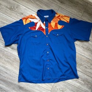 Wilkie Brand Western Hawaiian Shirt Blue Malibu 1 XL